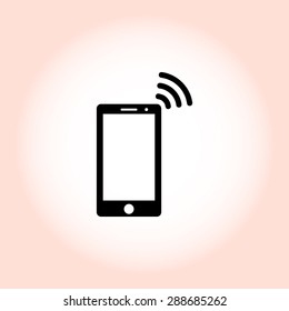 Mobile phone with wireless sign icon, vector illustration. Flat design style