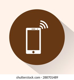 Mobile phone with wireless sign icon, vector illustration. Flat design style
