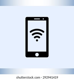 Mobile phone with wireless sign icon, vector illustration. Flat design style