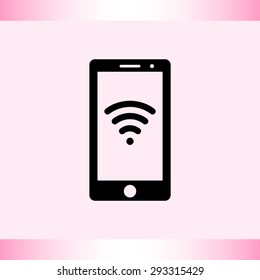 Mobile phone with wireless sign icon, vector illustration. Flat design style