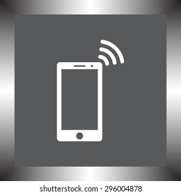 Mobile phone with wireless sign icon, vector illustration. Flat design style
