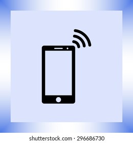 Mobile phone with wireless sign icon, vector illustration. Flat design style