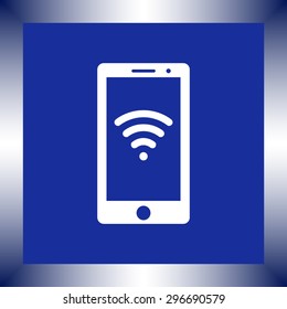 Mobile phone with wireless sign icon, vector illustration. Flat design style