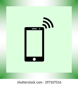 Mobile phone with wireless sign icon, vector illustration. Flat design style
