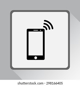 Mobile phone with wireless sign icon, vector illustration. Flat design style