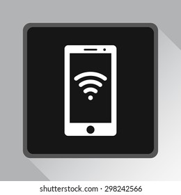 Mobile phone with wireless sign icon, vector illustration. Flat design style
