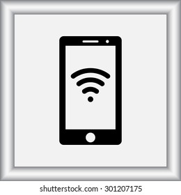 Mobile phone with wireless sign icon, vector illustration. Flat design style