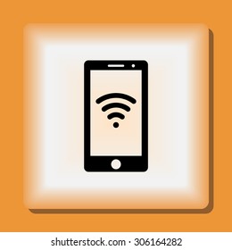 Mobile phone with wireless sign icon, vector illustration. Flat design style