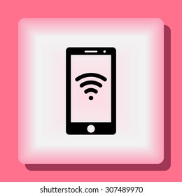 Mobile phone with wireless sign icon, vector illustration. Flat design style