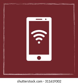 Mobile phone with wireless sign icon, vector illustration. Flat design style