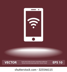 Mobile phone with wireless sign icon, vector illustration. Flat design style