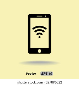 Mobile phone with wireless sign icon, vector illustration. Flat design style