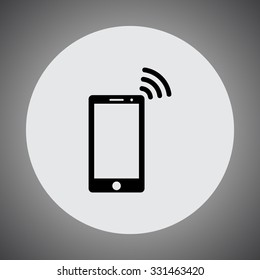 Mobile phone with wireless sign icon, vector illustration. Flat design style