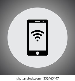 Mobile phone with wireless sign icon, vector illustration. Flat design style