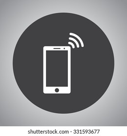 Mobile phone with wireless sign icon, vector illustration. Flat design style