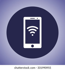 Mobile phone with wireless sign icon, vector illustration. Flat design style