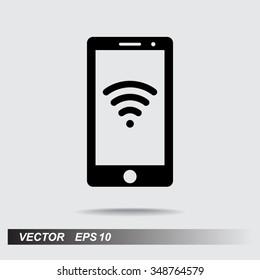 Mobile phone with wireless sign icon, vector illustration. Flat design style