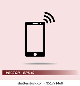 Mobile phone with wireless sign icon, vector illustration. Flat design style