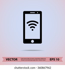 Mobile phone with wireless sign icon, vector illustration. Flat design style