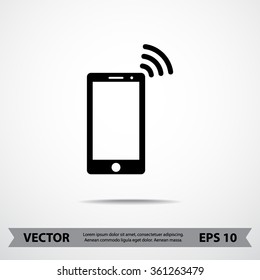 Mobile phone with wireless sign icon, vector illustration. Flat design style