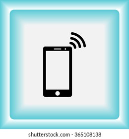 Mobile phone with wireless sign icon, vector illustration. Flat design style