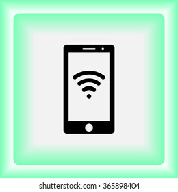 Mobile phone with wireless sign icon, vector illustration. Flat design style