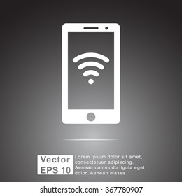 Mobile phone with wireless sign icon, vector illustration. Flat design style