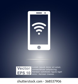 Mobile phone with wireless sign icon, vector illustration. Flat design style