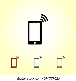 Mobile phone with wireless sign icon, vector illustration. Flat design style