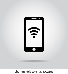 Mobile phone with wireless sign icon, vector illustration. Flat design style