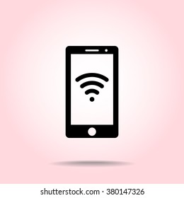 Mobile phone with wireless sign icon, vector illustration. Flat design style
