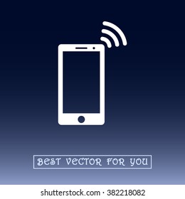 Mobile phone with wireless sign icon, vector illustration. Flat design style
