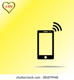 Mobile phone with wireless sign icon, vector illustration. Flat design style