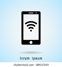 Mobile phone with wireless sign icon, vector illustration. Flat design style