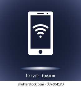 Mobile phone with wireless sign icon, vector illustration. Flat design style