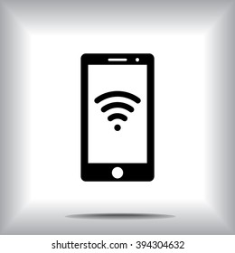 Mobile phone with wireless sign icon, vector illustration. Flat design style