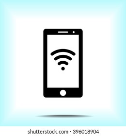 Mobile phone with wireless sign icon, vector illustration. Flat design style