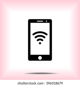 Mobile phone with wireless sign icon, vector illustration. Flat design style