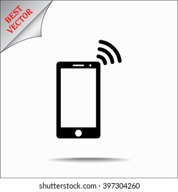 Mobile phone with wireless sign icon, vector illustration. Flat design style