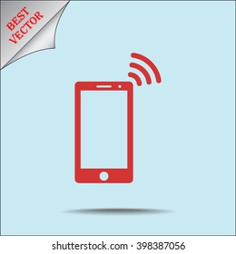 Mobile phone with wireless sign icon, vector illustration. Flat design style