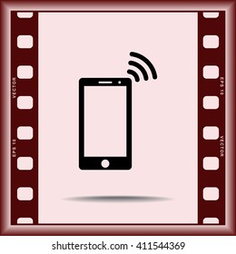 Mobile phone with wireless sign icon, vector illustration. Flat design style