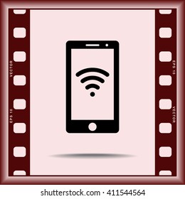 Mobile phone with wireless sign icon, vector illustration. Flat design style