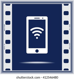 Mobile phone with wireless sign icon, vector illustration. Flat design style