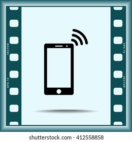 Mobile phone with wireless sign icon, vector illustration. Flat design style