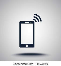 Mobile phone with wireless sign icon, vector illustration. Flat design style