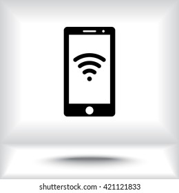 Mobile phone with wireless sign icon, vector illustration. Flat design style