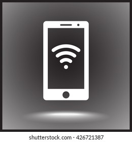 Mobile phone with wireless sign icon, vector illustration. Flat design style