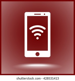 Mobile phone with wireless sign icon, vector illustration. Flat design style
