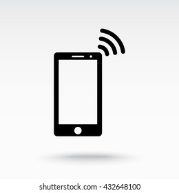 Mobile phone with wireless sign icon, vector illustration. Flat design style