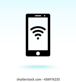 Mobile phone with wireless sign icon, vector illustration. Flat design style